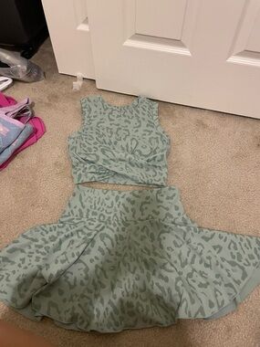 Two-Piece Mint Green Leopard Print Skirt Set